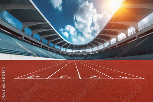 textured  athlete running track bein sunlight with copy space - center.