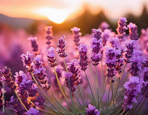 Photorealistic Lavender at Sunset: Close-Up Macro Art