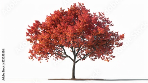 maple tree with bright red leaves against a white background.