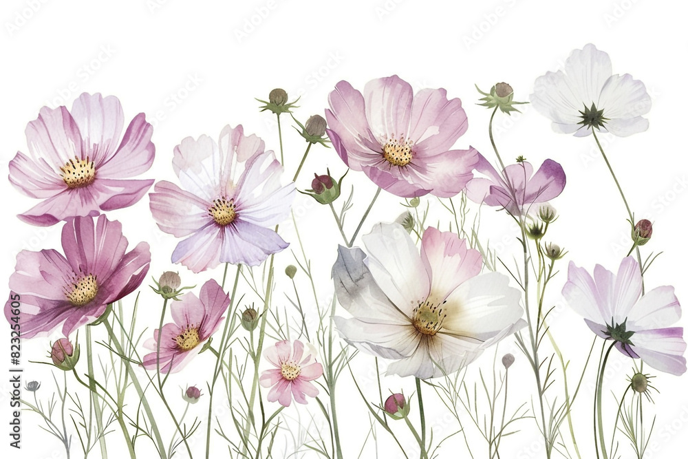 Watercolor cosmos clipart with delicate pink and white flowers Watercolor cosmos clipart with delicate pink and white flowers