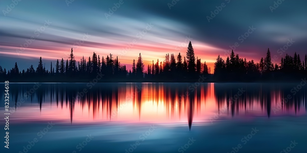 Vibrant digital sunset lake landscape wallpaper showcasing stunning natural beauty. Concept Digital Art, Sunset, Lake Landscape, Wallpaper, Natural Beauty