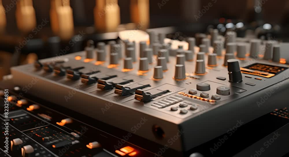 Clean 3D render of an audio mixer and digital sound equipment, minimalist, Clean 3D render of an audio mixer and digital sound equipment, minimalist,