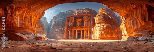 Beneath ancient ruins of Petra a desert fox prowls through the sandstone canyons in search of prey photo