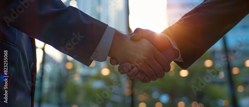 Formal handshake between businessmen in a welllit meeting room photo