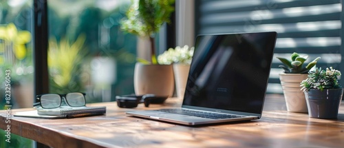 Minimalist workspace with a single laptop