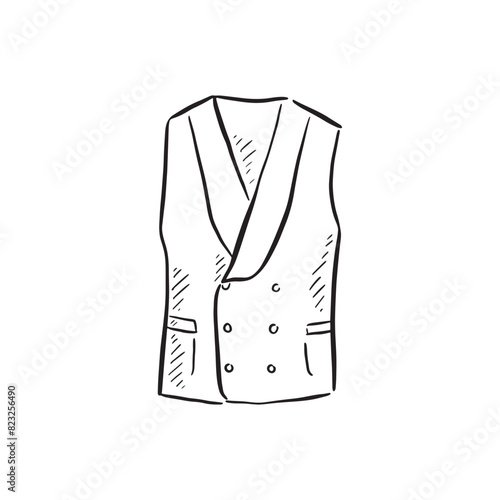 A line drawn illustration of a waistcoat in black and white.