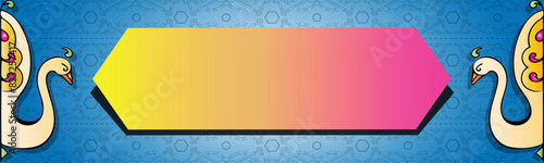 Bright and colorful eye catching truck art, tribal horizontal banner background template with traditional floral ethnic motives. Empty space on the vibrant board for your text and artistic elements