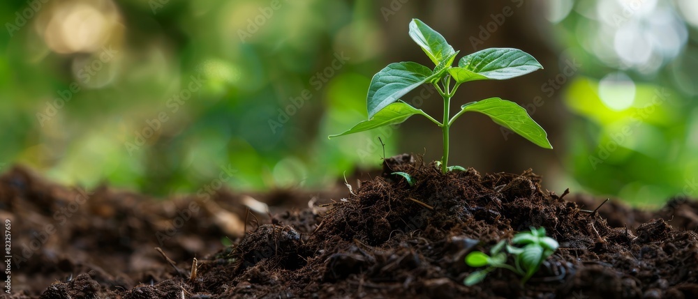 Young plant sprouting from a pile of compost, illustrating organic farming