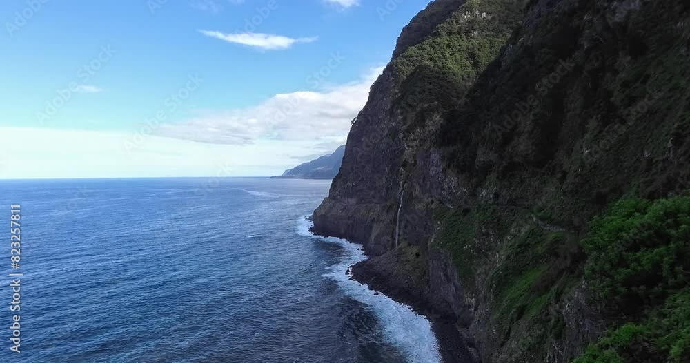 Ocean and the sea next to high cliffs. The waves hitting the island on the cliffs. Ocean and the sea next to high cliffs. The waves hitting the island on the cliffs.