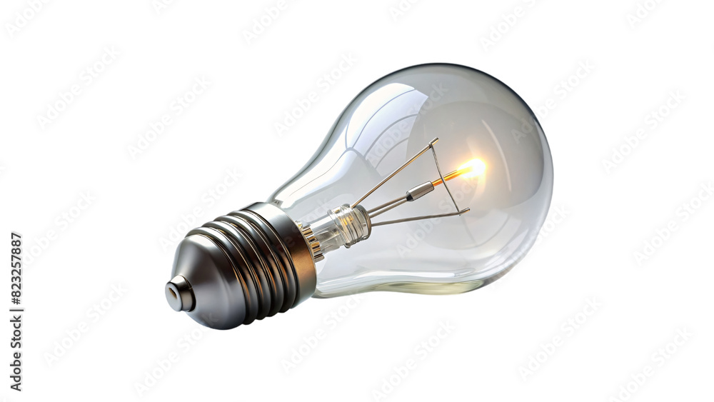 A classic, glass incandescent light bulb sits alone on a bright white background A classic, glass incandescent light bulb sits alone on a bright white background