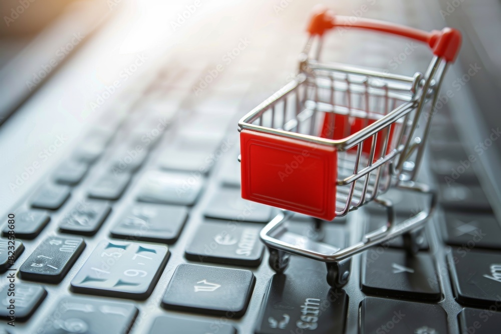 Miniature Shopping Cart on Keyboard Miniature Shopping Cart on Keyboard