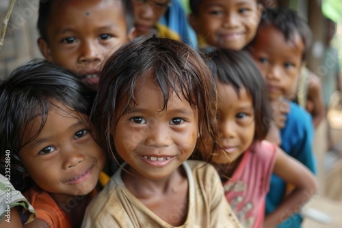Unidentified Burmese kids in a village in Myanmar. 68 per cent of Myanma people belong to Bamar ethnic group