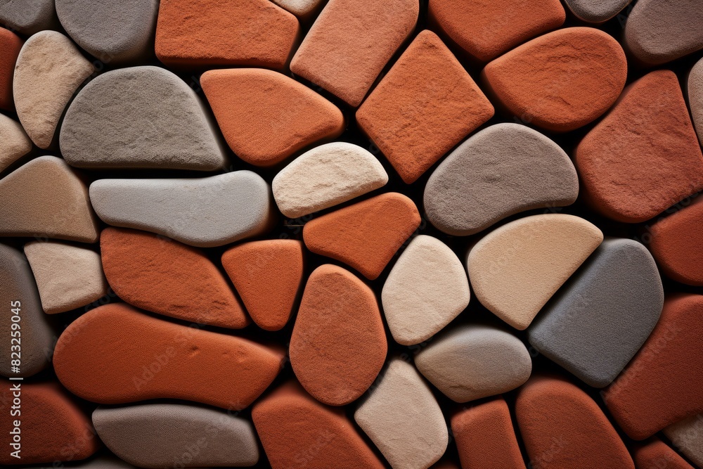 Fototapeta premium Rustic Terracotta stones design. Wall red pile. Generate Ai