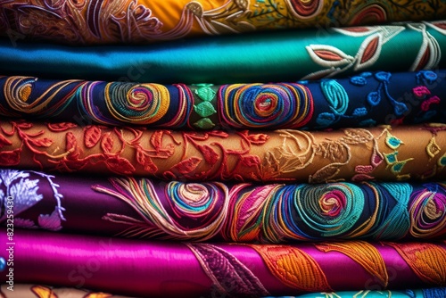 Intricate Textile colorful background. Silk textile. Generate Ai