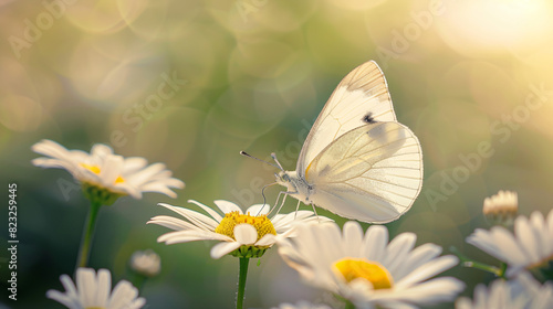 Beautiful butterfly on a daisy flower in nature outdoo