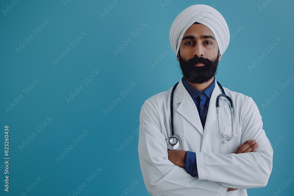 A man with a beard and mustache is wearing a white lab coat A man with a beard and mustache is wearing a white lab coat