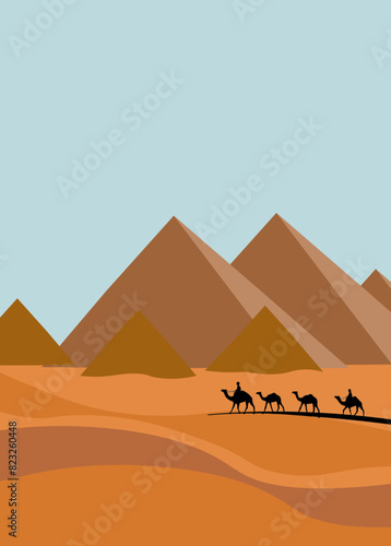 Pyramide, chameaux, sable, egypte