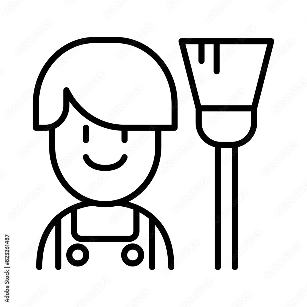 Housekeeper icon in thin line style Vector illustration graphic design Housekeeper icon in thin line style Vector illustration graphic design
