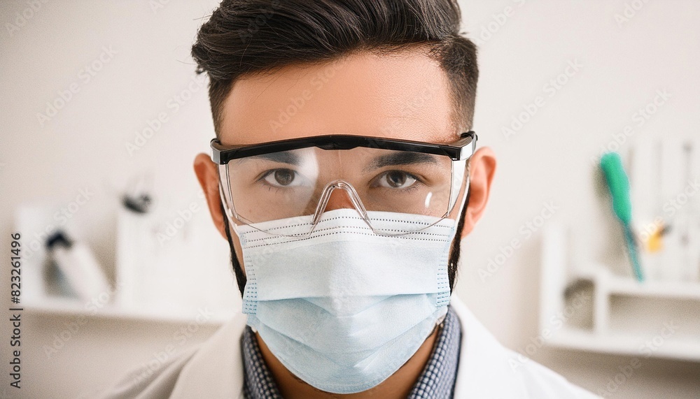 A realistic AI-generated portrait of a masked and glasses-wearing medical scientist working in the lab, showcasing dedication and precision. A realistic AI-generated portrait of a masked and glasses-wearing medical scientist working in the lab, showcasing dedication and precision.