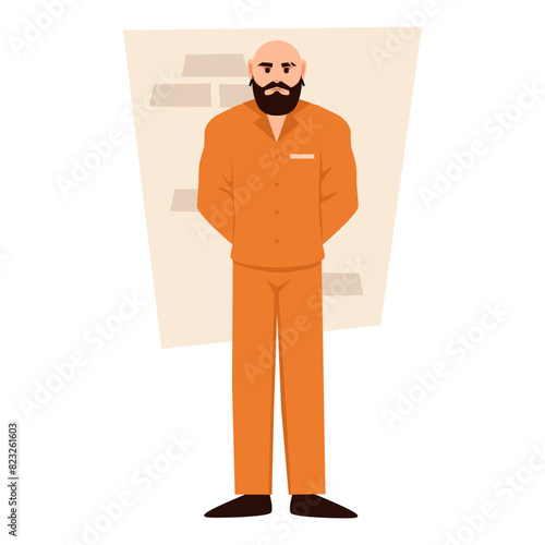 Prisoner in orange uniform. Colorful male prisoner. Arrested men. Vector flat illustration EPS10