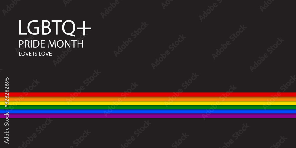 Vector banner with LGBTQ flag for Social media posts, stories, websites. LGBT rainbow symbol poster template. Sticker for the celebration of pride month. Pride Day. Vector illustration.