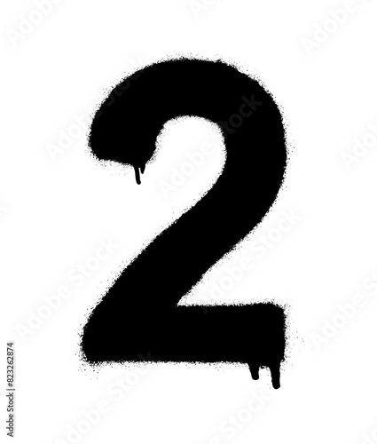 Stencil with the number 2 with paint smudges. Black symbol on a white background. Vector illustration