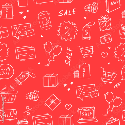 Black friday banner template with lettering and doodle elements. Black Friday sale banner. Social media vector illustration template