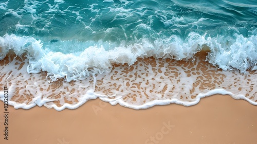 Serene Beach Backdrop with Soft Sand and Gentle Waves Ideal for Summer and Beach Themed Product Presentations