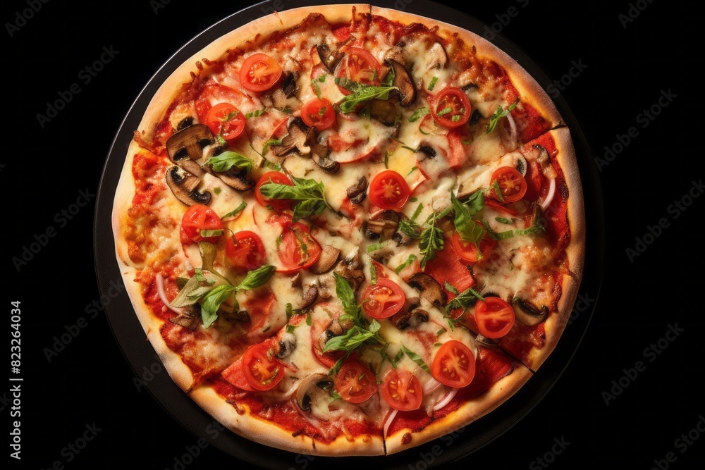Tasty pizza on a porcelain platter against a white background Tasty pizza on a porcelain platter against a white background