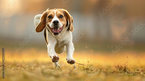 A beagle running in the field photo