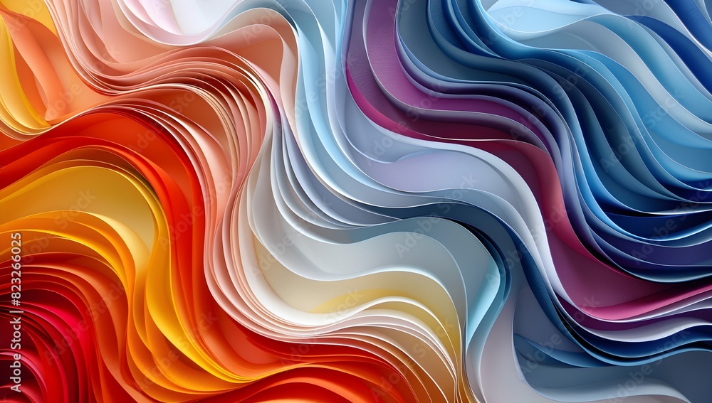 Abstract background with colorful paper waves in orange, blue and red colors
