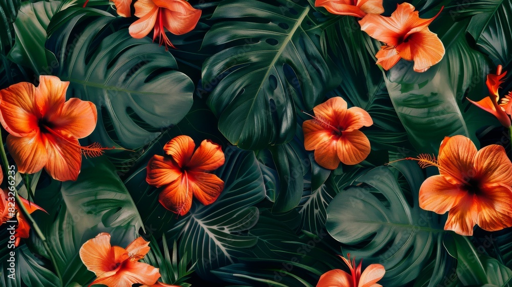 Tropical leaves and blooms pattern design Tropical leaves and blooms pattern design