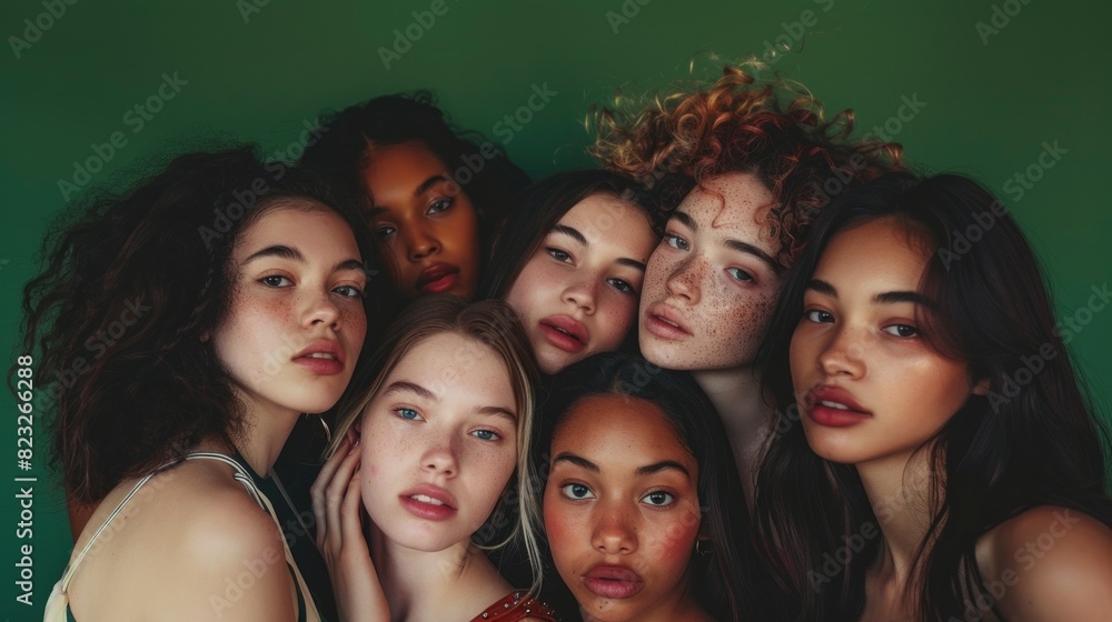 Fototapeta premium A group of women with different hair colors and styles are posing for a photo