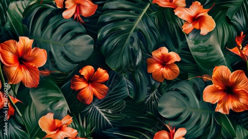 Tropical leaves and blooms pattern design