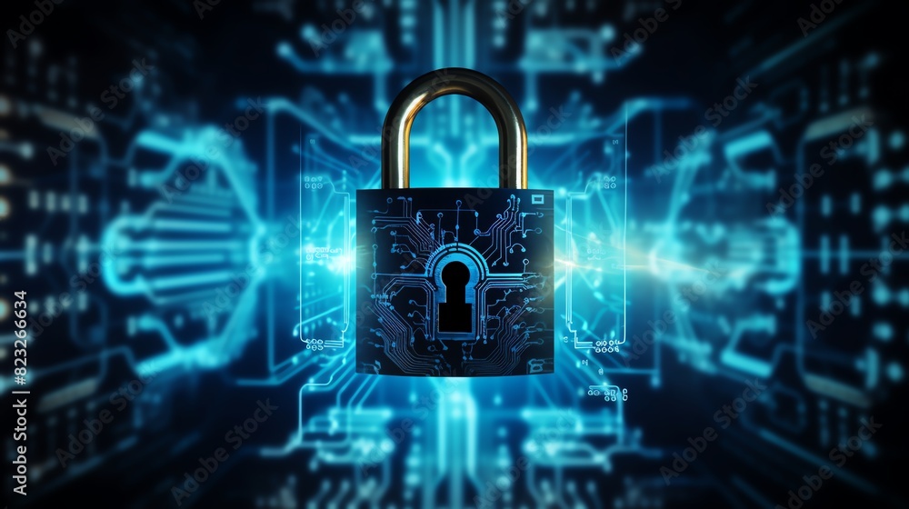 Cybersecurity Visualization of a secure lock integrated protect data Cybersecurity Visualization of a secure lock integrated protect data