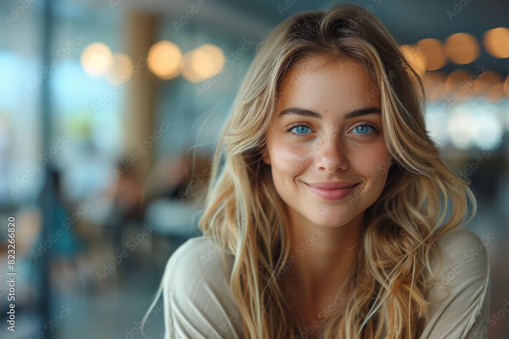Portrait of happy businesswoman with touchpad in office looking at camera. Portrait of happy businesswoman with touchpad in office looking at camera.