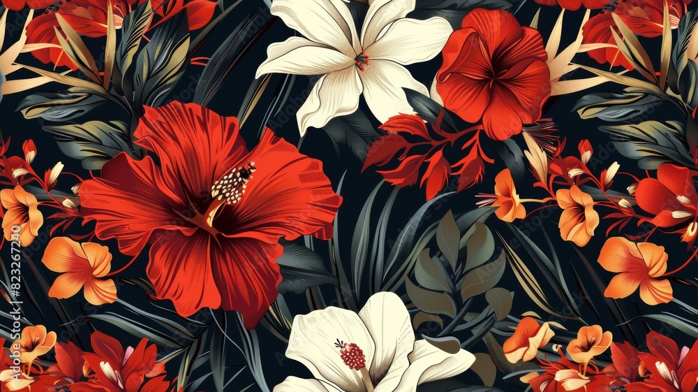 Bold red hibiscus flowers on a dark backdrop Bold red hibiscus flowers on a dark backdrop