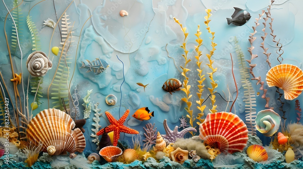 abstract nature underwater garden growth with seashells and fish abstract nature underwater garden growth with seashells and fish