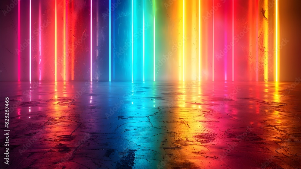 Vibrant Neon Rainbow Backdrop for Captivating Product Displays and Concepts Vibrant Neon Rainbow Backdrop for Captivating Product Displays and Concepts