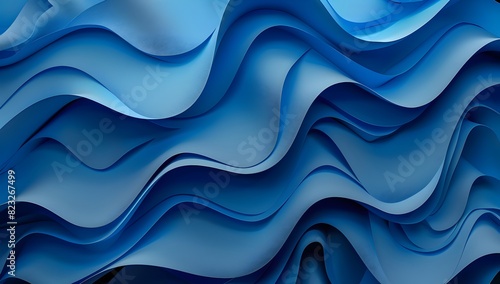 Abstract blue background with wavy shapes, a simple 3D rendered illustration 