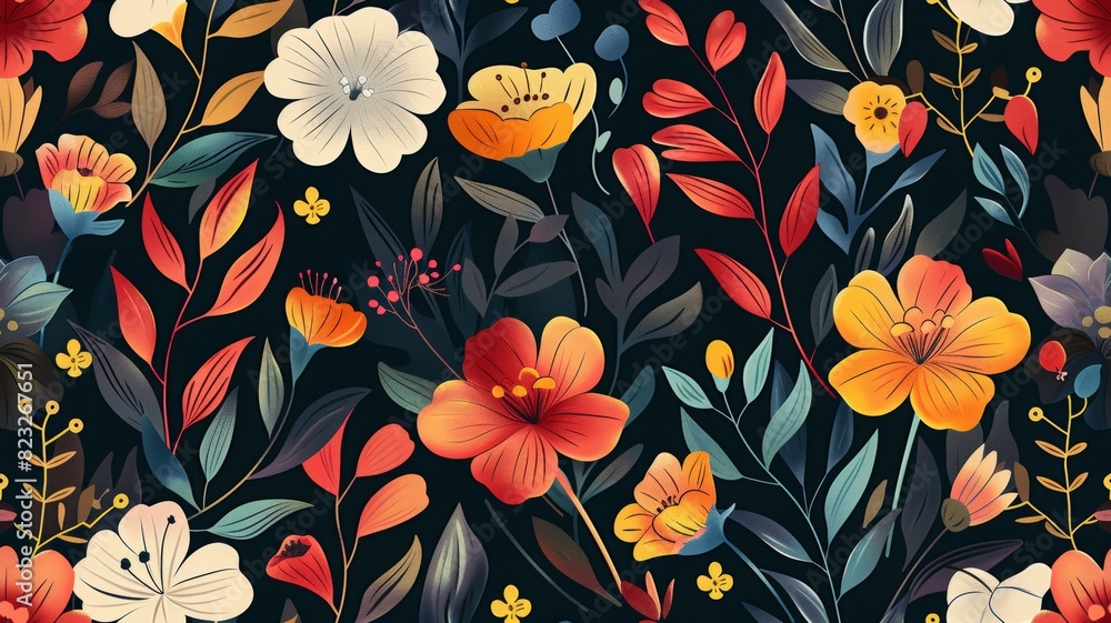 Delicate floral pattern with varied blossoms on navy Delicate floral pattern with varied blossoms on navy