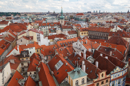 Aerial view of the rooftops of the historical buildings in Prague, Czech Republic © Wirestock