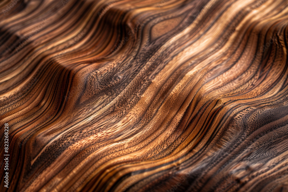 Naklejka premium Waves of Elegance Textured Walnut Wood Grain in Close-Up