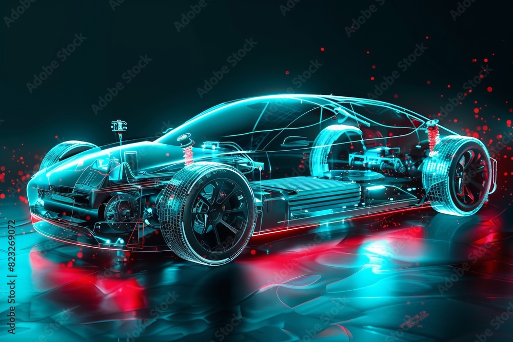 Generic concept car in futuristic environment. Electric car chassis Generic concept car in futuristic environment. Electric car chassis