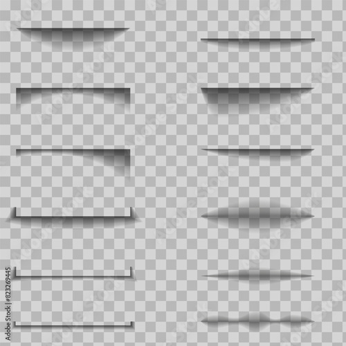 Shadow box paper line paper line vector. Frames divider set. Isolated realistic shadow box realistic shadow box frame. Bottom element overlay design asset illustration for website interface. 