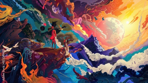  Immigrants, American history, bright and colorful fantasy illustrations, contemporary abstract digital art, 8k