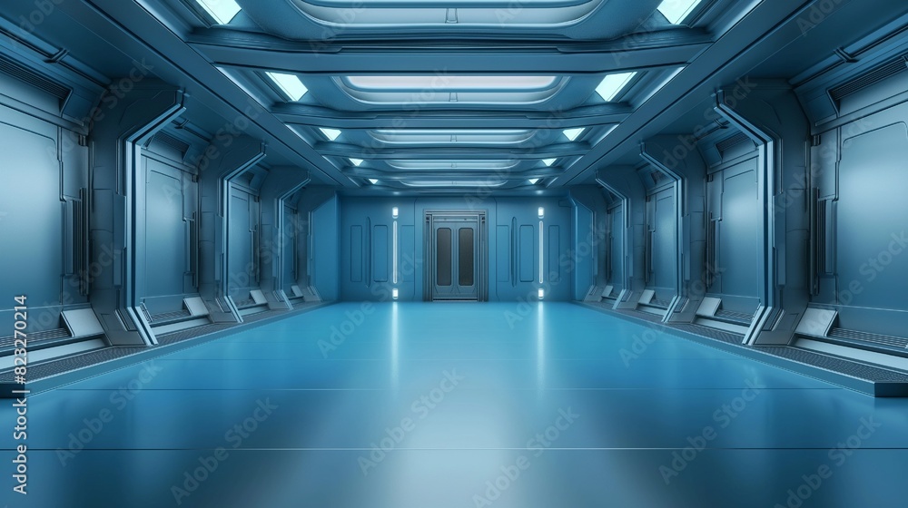 Empty, light blue studio room futuristic Sci-Fi big hall room with lights blue, Future background for design Empty, light blue studio room futuristic Sci-Fi big hall room with lights blue, Future background for design