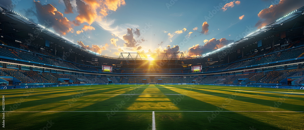 soccer field on green grass field under blue sky, football field, soccer sport stadium with Stadium, favorited sport, Olympic Games soccer field on green grass field under blue sky, football field, soccer sport stadium with Stadium, favorited sport, Olympic Games