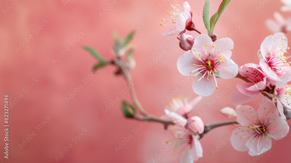 Beautiful flowering peach branch in spring in nature.