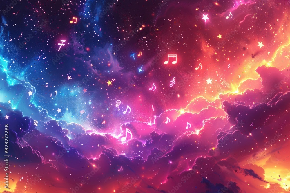 Splashing of colored ink and musical symbols Splashing of colored ink and musical symbols